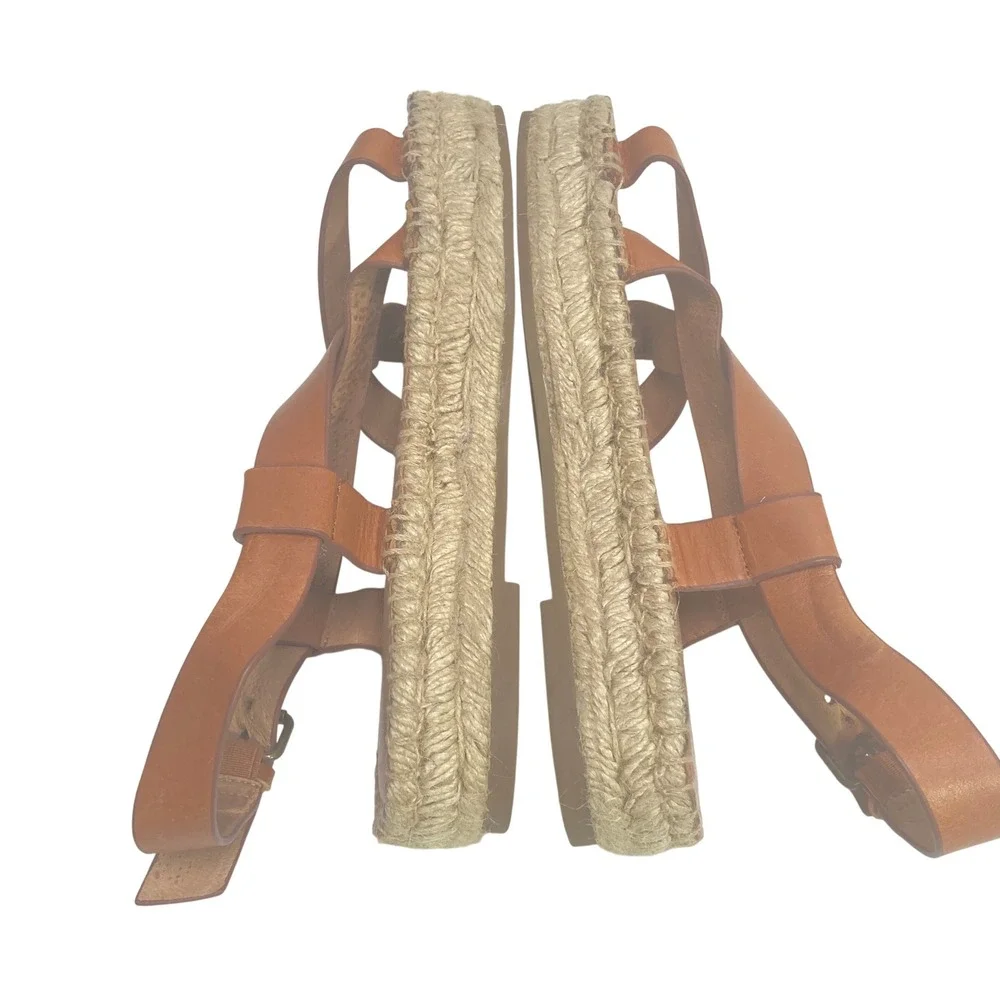Madewell AM199‎ English Saddle Brown Leather Espadrille Gladiator Sandals Sz 6.5
